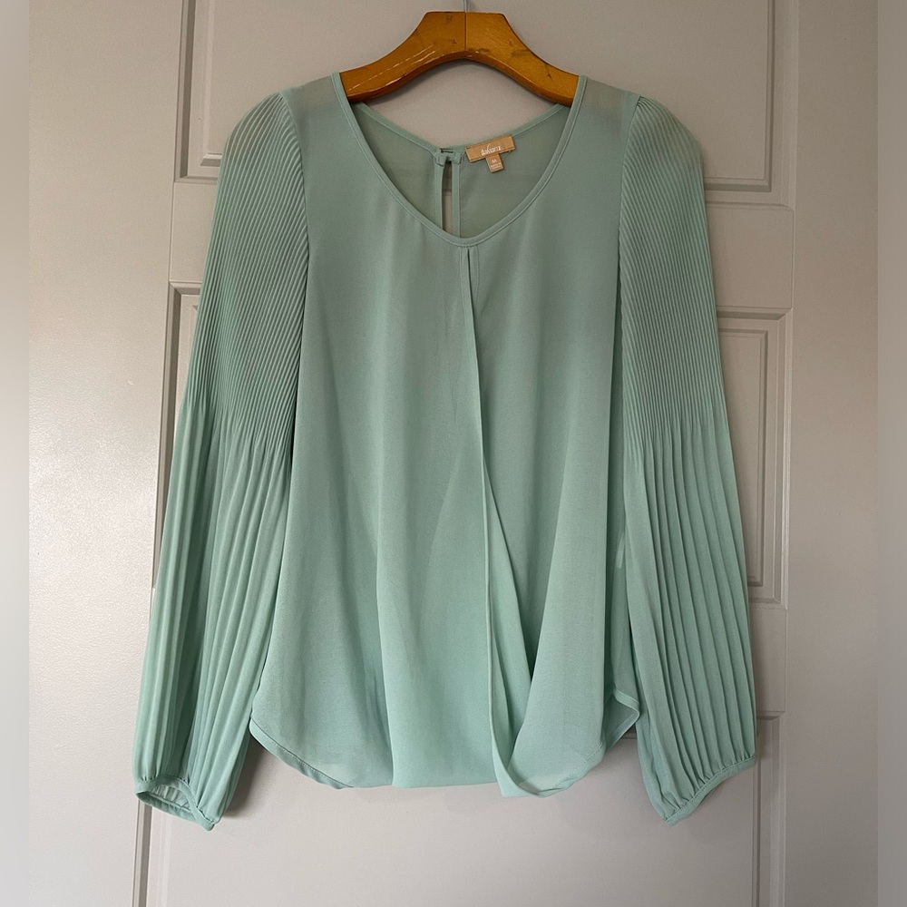 Mint Green Sheer Pleated Blouse